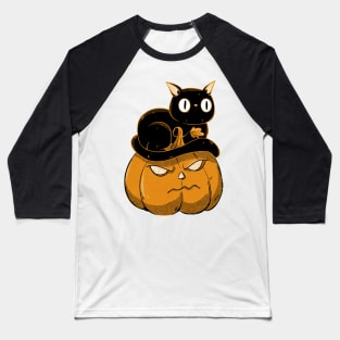 Black cat on halloween pumpkin Baseball T-Shirt